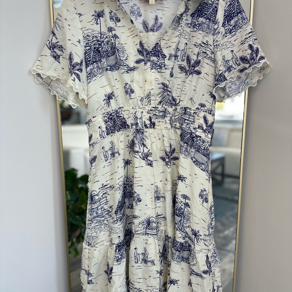 White and Blue Printed Dress